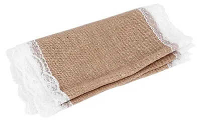 Produktbild von Tischläufer aus Jutestoff mit Spitzenkante für eine elegante Tischdekoration, ideal für Zuhause und Feiern, 250 x 30 cm