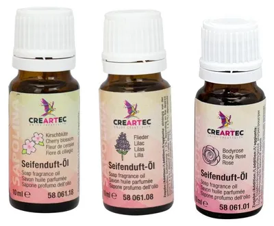 Produktbild von CREARTEC Seifenduftöl Frühling 3er Set (Bodyrose, Kirschblüte, Flieder) 30ml - Inhalt jeweils 10ml - 5806250