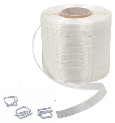 Produktbild von Umreifungsset | 500 Schnallen (Klemmen) 16 mm + 1 Rolle Polyesterband 16 mm x 850 m | Komplettset für Transportsicherung und Verpackung