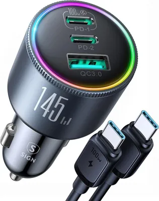 Zdjęcie produktu dla Ładowarka samochodowa SiGN 145 W z 2x USB-C i 1x USB-A - PD i QC3.0