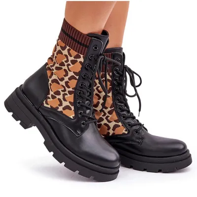 Produktbild von Damen Worker-Stiefeletten Mit Socke In Leopardenmuster Schwarz Penthis 40