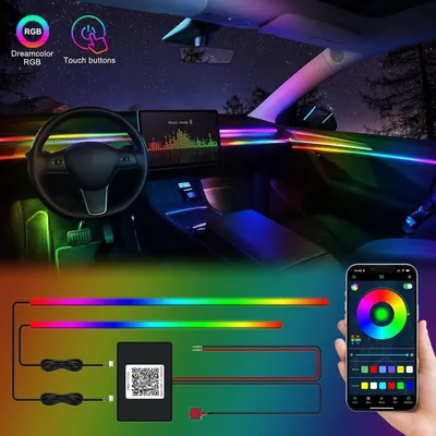 Productafbeelding van LED-interieurverlichting voor auto, RGBIC Dreamcolor, app-bediening, 2-in-1 sfeerverlichting, muziekgestuurd