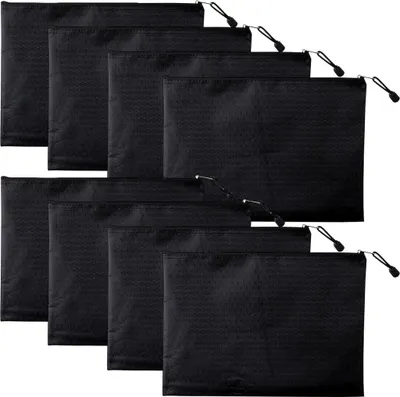Produktbild von 8 Stück Geldtaschen Banktasche Schwarz 23 x 18 cm Banktasche A5 mit Reißverschluss Aufbewahrungstasche Wasserdicht Aktentasche Geldscheintasche Groß Reißverschlusstasche für Schule Büros