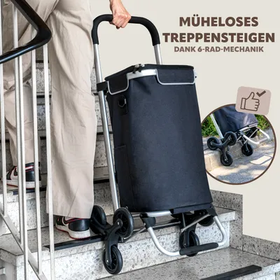 Produktbild von bremermann Einkaufstrolley DREBBER - 45 L Kapazität, Handwagen, Einkaufswagen mit Treppensteiger-Rädern, schwarz