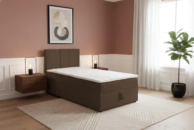Produktbild von VENASI LISA MINI Boxspringbett 90x200 Einzelbett mit Bettkasten H2/H3 Matratze BRAUN