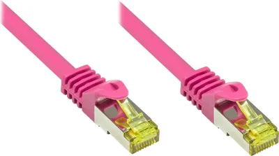Produktbild von RJ45 Patchkabel mit Cat. 7 Rohkabel und Rastnasenschutz (RNS®), S/FTP, PiMF, 500MHz, magenta, 25m, Good Connections®