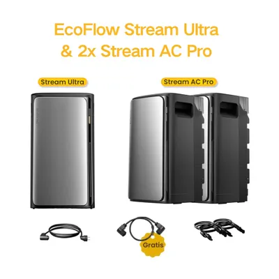 Produktbild von Powerness® Balkonkraftwerk mit Speicher 5760Wh, EcoFlow Stream Ultra 1920Wh Speicher mit Stream AC Pro 1920Wh*2 Speicher für Balkonkraftwerk