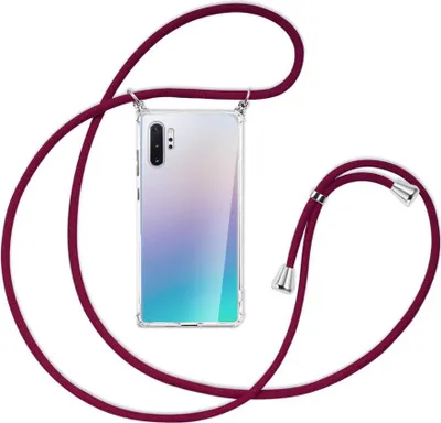 Produktbild von Handykette Backcover-Schutzhülle mit Band (Metall silberfarben) für Samsung Galaxy Note 10 Plus - dunkelrot