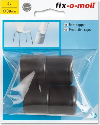 A package of black protective caps for furniture legs.