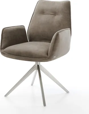 Produktbild von DELIFE Drehstuhl Zoa-Flex Mikrofaser Taupe Vintage Kreuzgestell breit Edelstahl 360° drehbar Wippfunktion Taschenfederkern