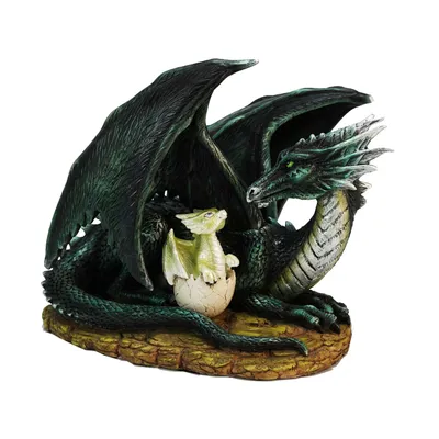 Produktbild von Drache liegend mit Babydrache im Ei Fantasy Fantasy-Figur Figur Drachenei Dekoration
