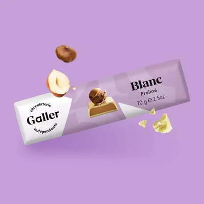 Obrázok produktu pre Galler Biela pralinková čokoláda 70g – Jemná biela čokoláda s pralinkovým stredom