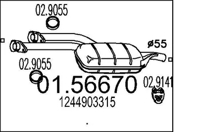 Produktbild von MTS 01.56670 Mittelschalldämpfer Schalldämpfer passend für MERCEDES-BENZ W124 Coupe (C124) E-Klasse Cabrio (A124) E-Klasse Coupe (C124)