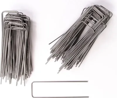 Produktbild von (100 Stück) Erdanker aus Stahl Unverzinkt - 250 mm Lang, 70 mm Breit, Ø 4 mm - Bodenanker für Unkrautvlies, Kunstrasen, Garten - Erdnägel Heringe