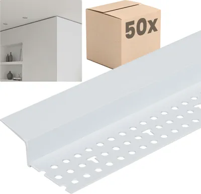 Produktbild von PROTEKTOR 50x Schattenfugenprofil 305cm, weiß – Abschlussprofil 37834 mit 18mm Schattenfuge für Gipskarton im Trockenbau aus Hart-PVC