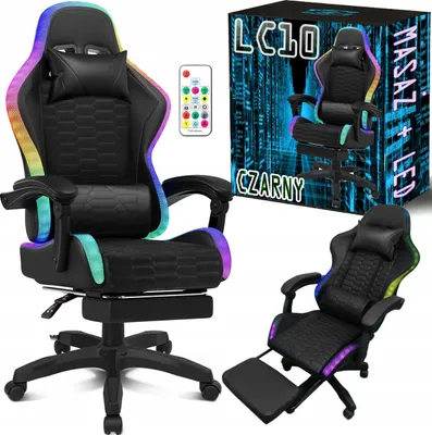 Zdjęcie produktu dla Fotel Gamingowy Dla Gracza Kubełkowy Krzesło Biurowe Podnóżek + Masaż + Led