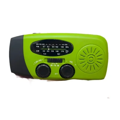 Produktbild von Notfallradio Kurbel & Solar, AM/FM/NOAA, 2000mAh Powerbank, LED-Licht, IPX3 – Grün