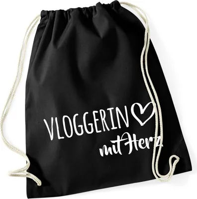 Produktbild von Huuraa Turnbeutel Vloggerin mit Herz 12 Liter Black Baumwolle Rucksack Geschenkidee