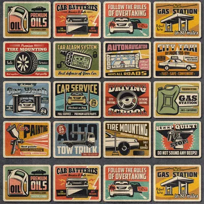 Produktbild von Royal Samt Stoff Polyester Zum Nähen - Motiv Retro-Autoservice