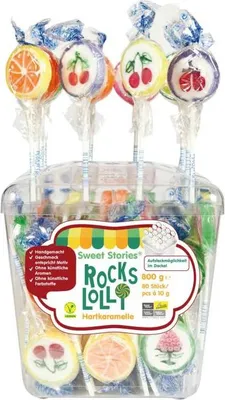 Produktbild von Frucht-Lutscher Lollies Rocks á 10g 80er Dose