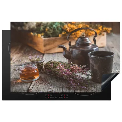 Produktbild von KitchenYeah© Herdabdeckplatte Tee - Teekanne - Kräuter , 81x52cm, Küche Deko, Glaskeramikkochfeld Herdabdeckung, Abdeckplatte fùr Kochfeld