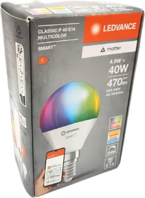Obrázek produktu pro LEDVANCE SMART+ MATTER Classic, 4,9 W, 0,5 W, E14, 470 lm, 20000 h, Více, Bílá