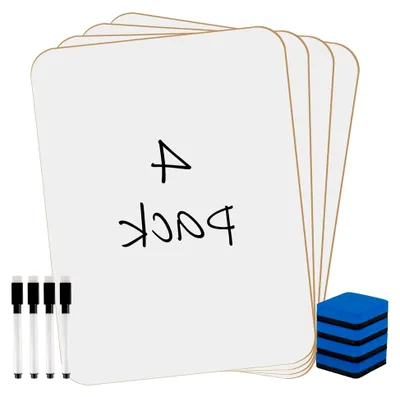 Produktbild von 4 Stück Mini-Whiteboards 21 cm x 30 cm, doppelseitige weiße Tafeln mit 4 Stiften und 4 Radiergummis, tragbar für Schule und Büro