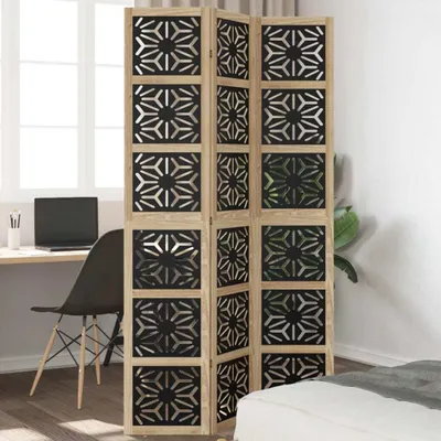 Produktbild von Design 3-tlg. Raumteiler Braun und Schwarz Massivholz Paulownia, Raumteiler 2024 Neu