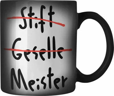 Produktbild von Trendation - Meister Prüfung Bestanden Geschenk Meisterprüfung Farbwechsel Zauber-Tasse Mann Metallbauer Dachdecker Maler Elektrotechnik Schreiner Elektronik (Schwarz)