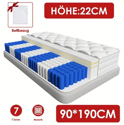 Produktbild von Taschenfederkernmatratze - Matratzen - Schlafmatratze - Orthopädische Matratze - 7-Zonen-Matratze - 90x200 cm
