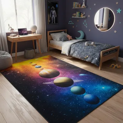 Produktbild von Tapiso Kinderteppich COSMO GAME mit Planetendesign, bunt, rutschfest, pflegeleicht 200 x 300 cm