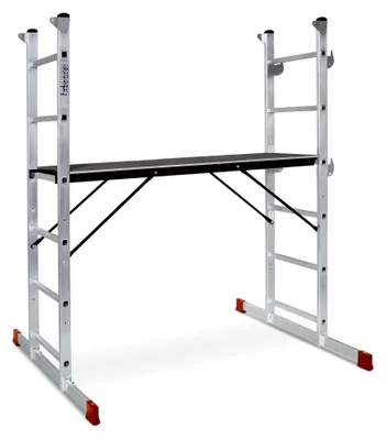 Produktbild von Alu-Leitergerüst, belastbar bis 150 kg, Arbeitshöhe bis 2950 mm, Plattform BxTxH 1200 x 985 x 1611 mm