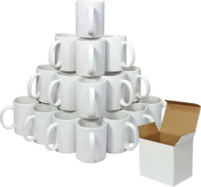 Produktbild von 36 Sublimations Tassen Sublimationsdruck mit Präsentationsboxen Tassendruck weiß