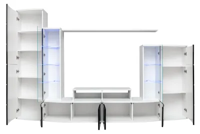 Produktbild von Schwarz Wohnwand Wohnzimmer Luxus Set Vitrine TV Ständer Holz Möbel Neu
