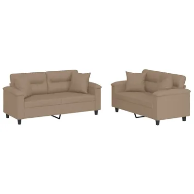 Produktbild von 2-tlg. Sofagarnitur mit Kissen Cappuccino-Braun Kunstleder