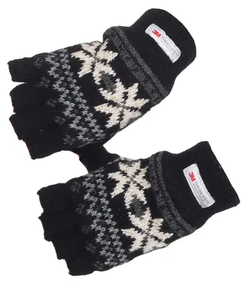 Produktbild von Claus Modes Halbfinger Handschuh Damen Norweger Muster, Schwarz/Grau, S/M