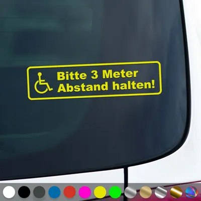 Produktbild von PantherPixel Bitte 3 Meter Abstand Aufkleber Schwerbehinderung Sticker Auto Geschenkidee Farbe Neon-Gelb