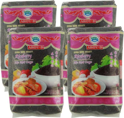 Produktbild von [ 4x 1kg ] AROY-D RICEBERRY / Schwarzer Reis (Cargo) / Thai Black Cargo Rice / Extra Super Quality