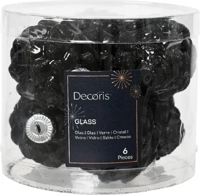 Produktbild von Christbaumschmuck Zapfen 7cm Glas 6 Stück - Schwarz