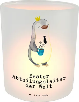 Produktbild von Mr. & Mrs. Panda Kerzenhalter Pinguin Bester Abteilungsleiter der Welt - Transparent - Geschenk, Windlicht Glas, Ruhestand, Leiter, Büro, Teelichthalter, Geschäftsführer