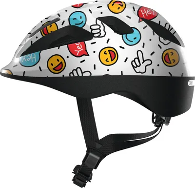 Produktbild von ABUS Kinderhelm Smooty 2.0 - Robuster Fahrradhelm für Kleinkinder im Beifahrersitz - für Mädchen und Jungen - Weiß mit Smileys, Größe M (50-55 cm)