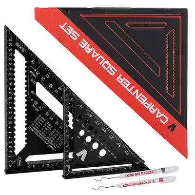 Productafbeelding van Houtbewerkingsliniaal Set - Meetinstrument Combinatie - Precisie Meten - 4-in-1 Multifunctioneel - 18 en 30 cm - Zwart
