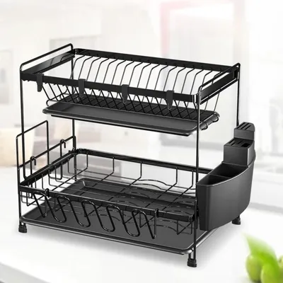 Image de Égouttoir à vaisselle/support d'égouttage - 2 niveaux - Acier inoxydable - Grande capacité - Capacité de charge élevée - Pour la cuisine et les restaurants