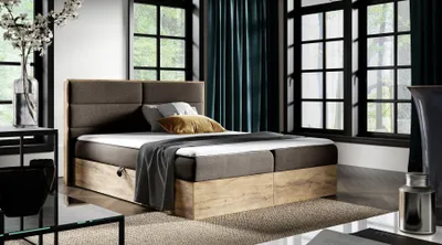 Produktbild von Kontinentales Bett 140x200 CHANTELLE 5 - Wotan Eiche / Braun + GRATIS Matratzenauflage