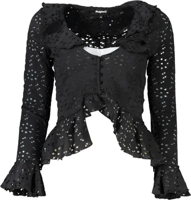 Produktbild von Elegante Damen-Langarmbluse Schwarz mit V-Ausschnitt & Kontrastdetails