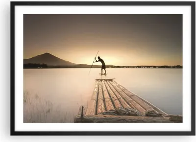 Produktbild von Gerahmtes Poster - Schwarzer Rahmen - Floß Westen die Sonne - 70x50 cm - Wand Bild - Wanddeko - Wandbilder - Kunstposter - Wandposter - Bilderrahmen - Bilder - Kunstdruck - Wandbild - P2BAA70x50-4353