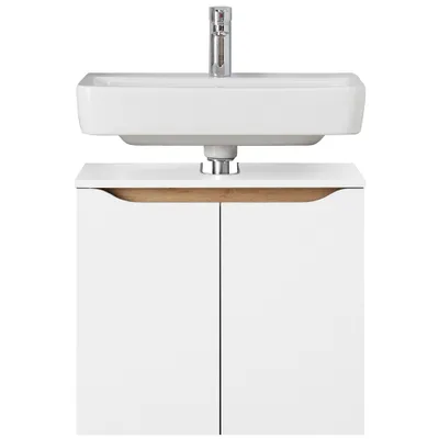 Produktbild von Bad Waschbeckenunterschrank mit 2 Türen in Weiß Glanz mit Weiß Hochglanz QUEIMADOS-66, B/H/T ca. 60/53/33 cm