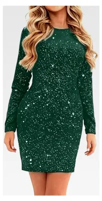 Produktbild von Glitzerndes Cocktailkleid für Damen mit langen Ärmeln, elegantes Pailletten-Partykleid, metallic Minikleid, Wickelkleid für kurvige Figuren, Abendkleid für festliche Anlässe