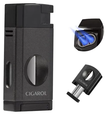 Immagine prodotto di Accendino 2 in 1, accendino antivento con taglia sigari, ricaricabile, doppia fiamma, nero