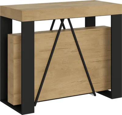 Zdjęcie produktu dla ITYHOME - Konsola rozkładana 90x40/300cm Zamat dąb naturalny rama w kolorze antracytu